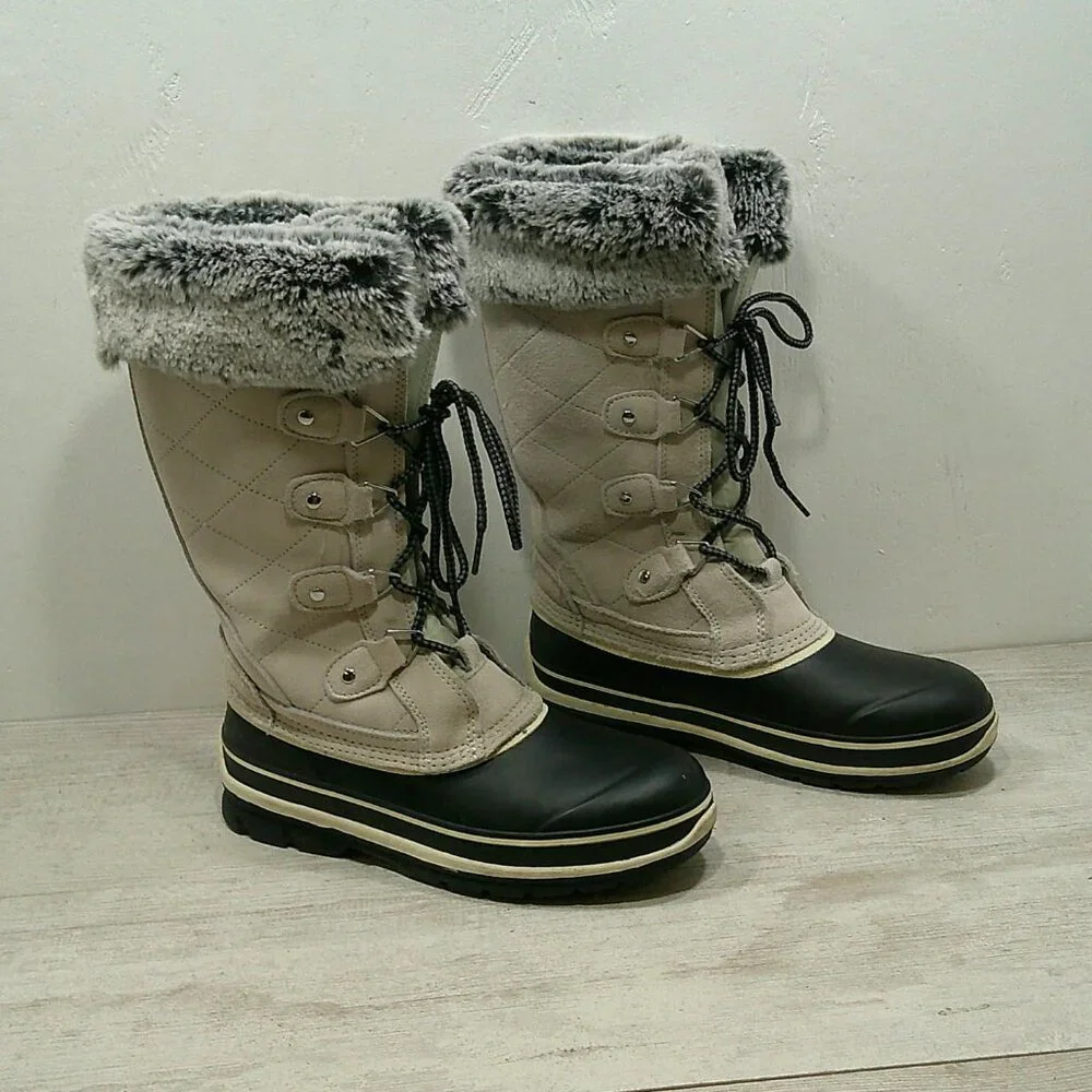 Khombu Feminine Emily Faux Fur Lined Waterproof Leather Lace up Winter Snow Boot